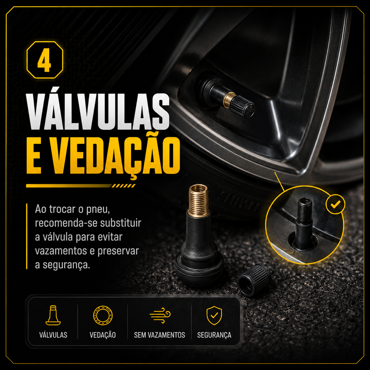 Informativo sobre válvulas e vedação dos pneus